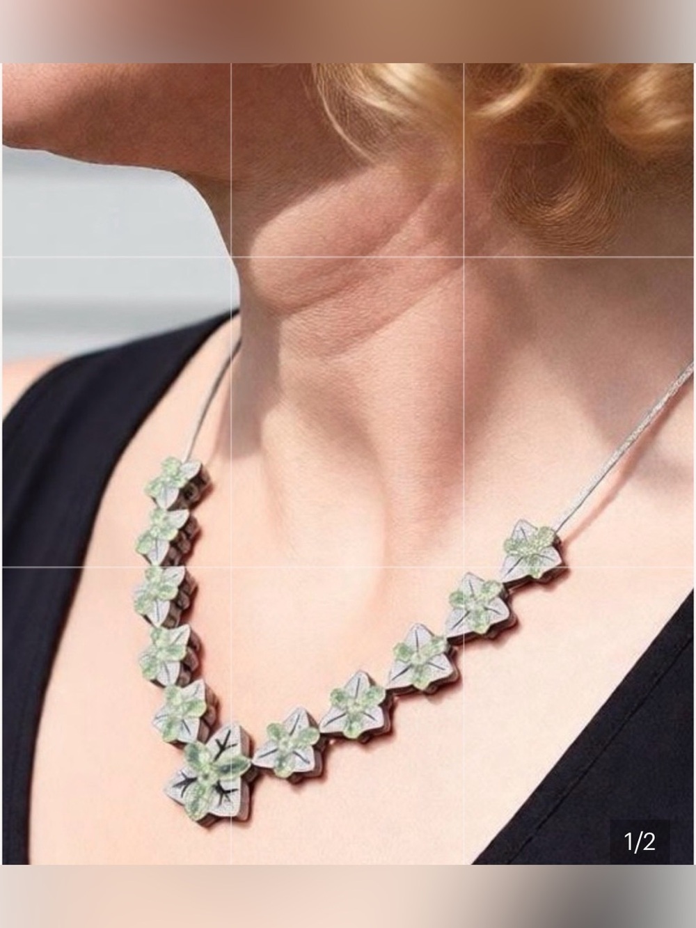 Sterling Silver & Genuine Peridot Butterfly/Leaf Statement Necklace